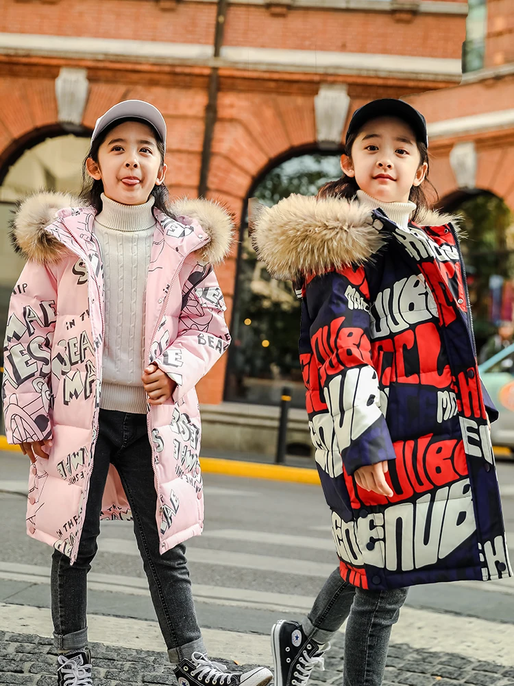 

2020 New Fashion Duck Down Jackets Hooded Parka For Girl Real Fur Winter Baby Girls Clothing Kids Clothes Warm Outerwear/coats