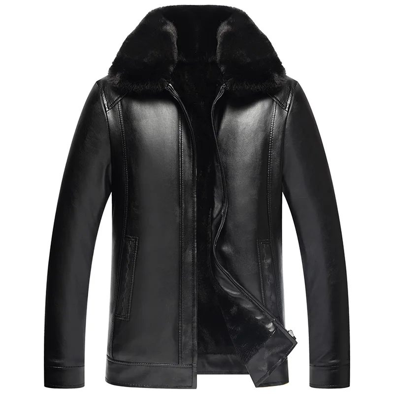 

New Fashion Men's Leather Jacket Mens Brand Clothing Thermal Outerwear Winter Fur Male Plus Thick Velvet Jacket Plus Size