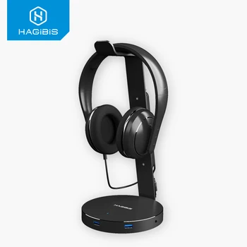 

Hagibis Headset Headphone stand Holder With 4 Ports of Usb 3.0 Hub Display Audio Port For Bracket and Headphone Cable Storage