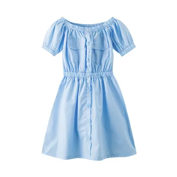 

Kids Shoulderless Dress 2020 Girls Dress Baby Cute Dress Children Elegant Dress Cotton Teen Clothes Toddler Button Dress,#5570