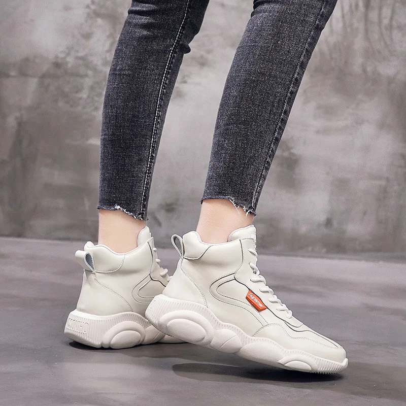 

2018 New Style Genuine Leather Winter Women's Korean-style Ulzzan Versatile Dad Shoes Ghost Step Dance Online Celebrity plus Vel