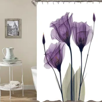 

Purple Flower Shower Curtain Art With Hooks Home Bathroom Rectangle Universal Anti Mildew Waterproof Polyester Decorative Vivid