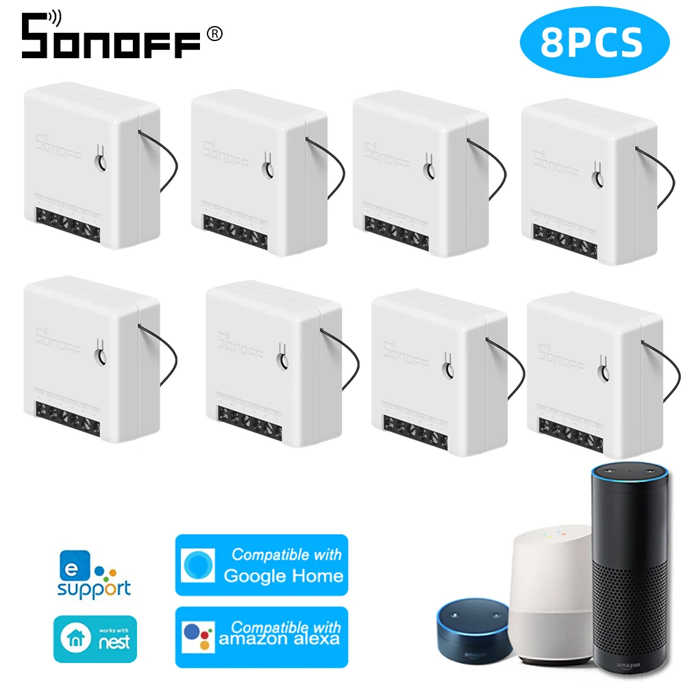 8pcs SONOFF MINI WIFI Switch DIY Smart Timer Module 2 Way Control Ewelink APP/LAN/Voice Remote 10A Alexa Google/Smart Home Automation - Bundle: 8pcs