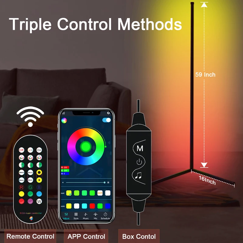 Складной RGB светодиодный Угловой напольный светильник с дистанционным