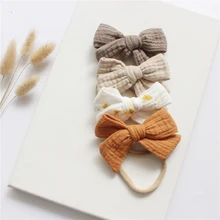 

4Pcs/Set Baby Bow Headband New Born Hairband For Girls Muslin Elastic Band Children Cute Hair Accessories Soft Headdress Gifts