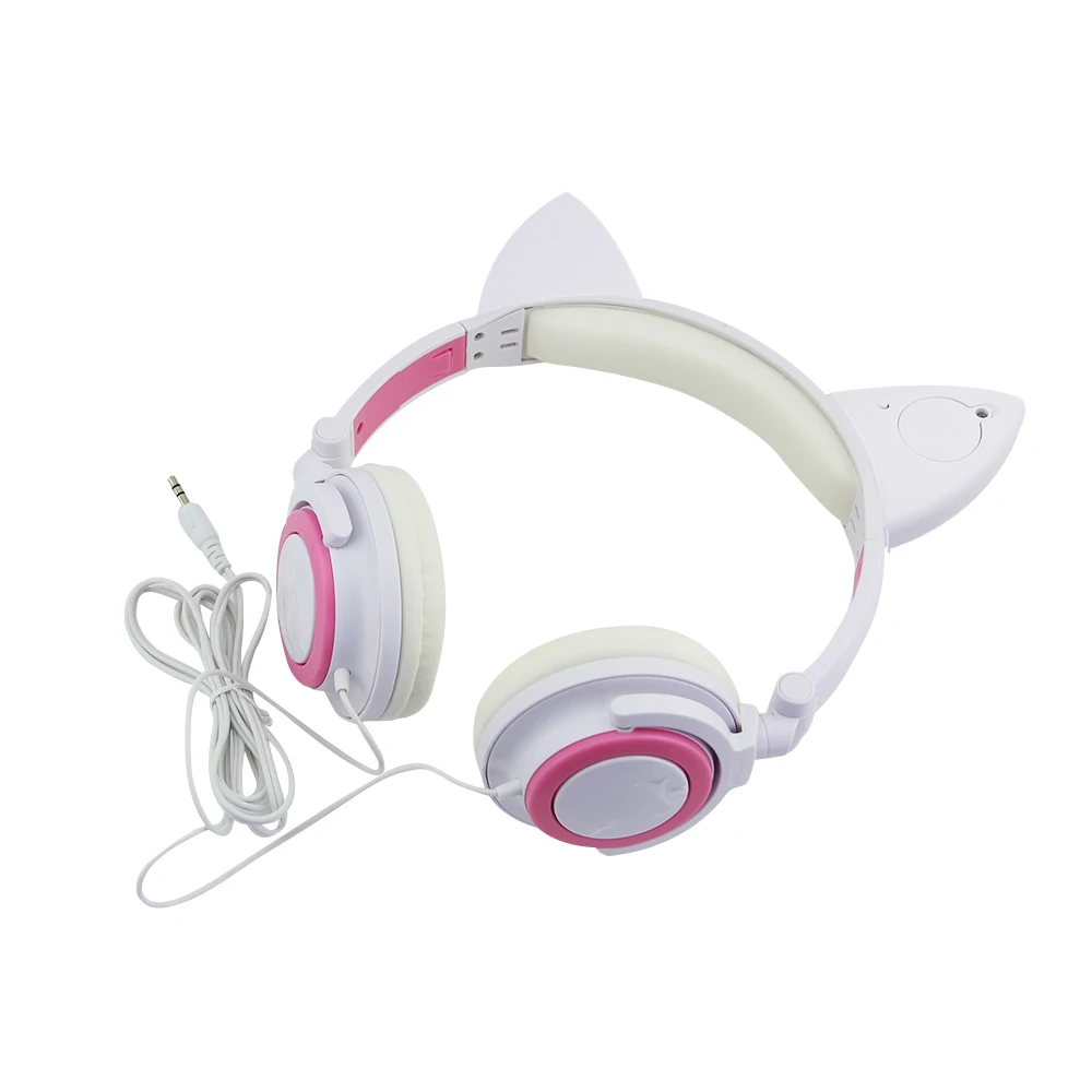 Bluetooth 5 0 Headphones LED Cat Ear Foldable Headset HiFi Stereo Bass With Mic 3 5mm plug For Game Girls Kids Headphone Gift