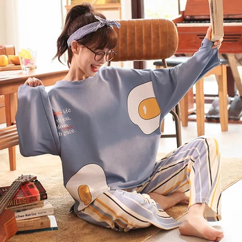 

New Women O-Neck Sleepwear Cotton Flower Long Trousers Girl Pajamas Set Fashion Autumn Winter Thick Nightwear Homewear