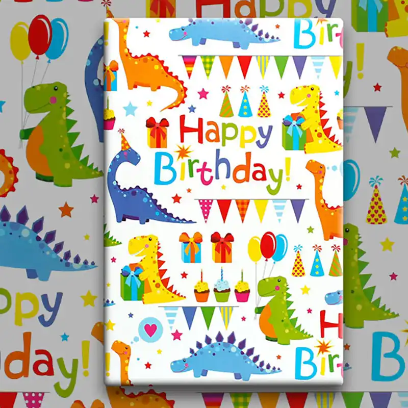 Papier D Emballage Cadeau Pour Anniversaire Decoration De Fete D Enterrement De Vie De Jeune Fille Avec Des Flamants Roses Licorne Dinosaures Et Animaux De La Jungle Aliexpress
