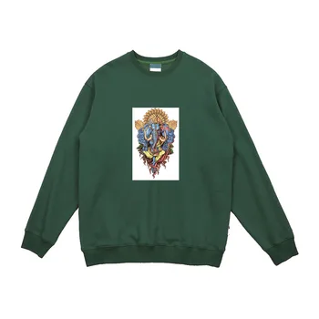 

india art thailand elephant god tattoo print Cotton fleece men women O neck sweatshirts natural thick warm fabric no cap hoodies