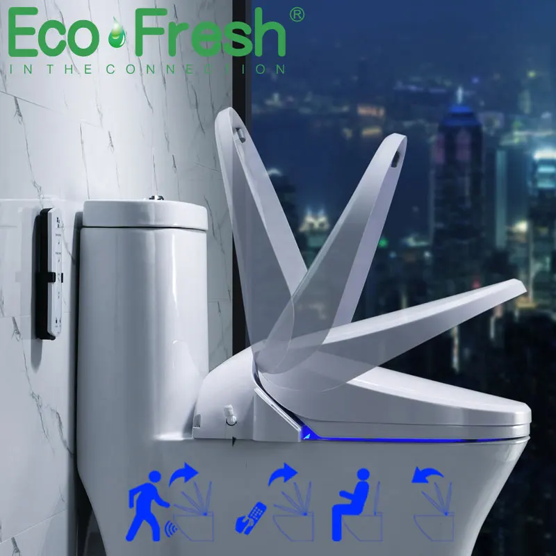 EcoFresh สมาร์ทห้องน้ำที่นั่งที่นั่งอัตโนมัติ Flip Bidet ไฟฟ้าอัจฉริยะ Heated ห้องน้ำฝาครอบที่นั่งแสงนวด 1