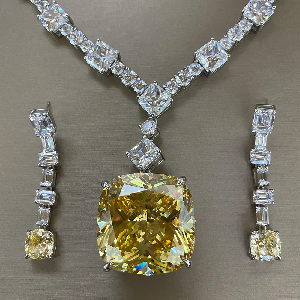 Yellow Tourmaline Gemstone 925 Sterling Silver Pendant Ring Earring Jewelry Set For Women