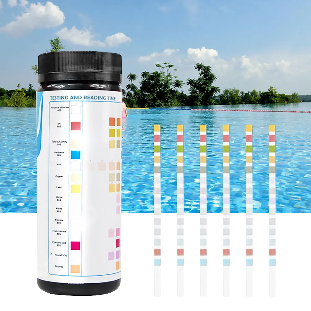 

Pool Test Strips Upgrade 14 in 1，Swimming Pool Spa Hot Tub Aquarium Drinking Water ，Water Quality Test Strip, 100Pcs