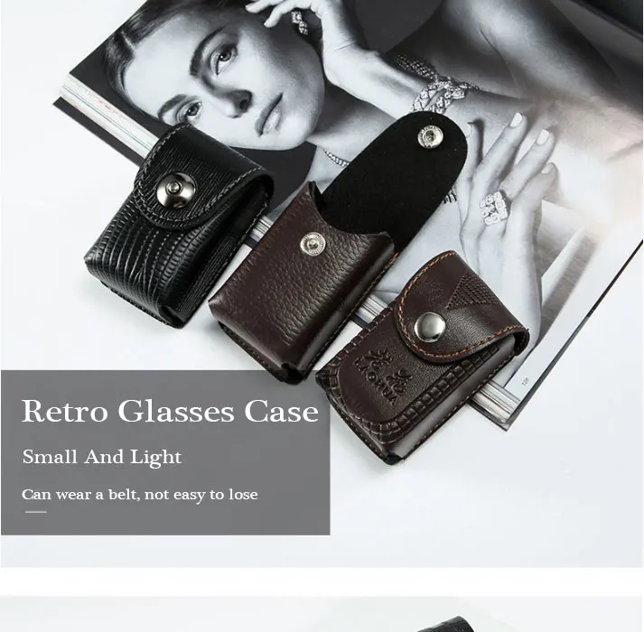 men and women cross section folding reading glasses set box portable hanging belt magnetic buckle Leather glasses case