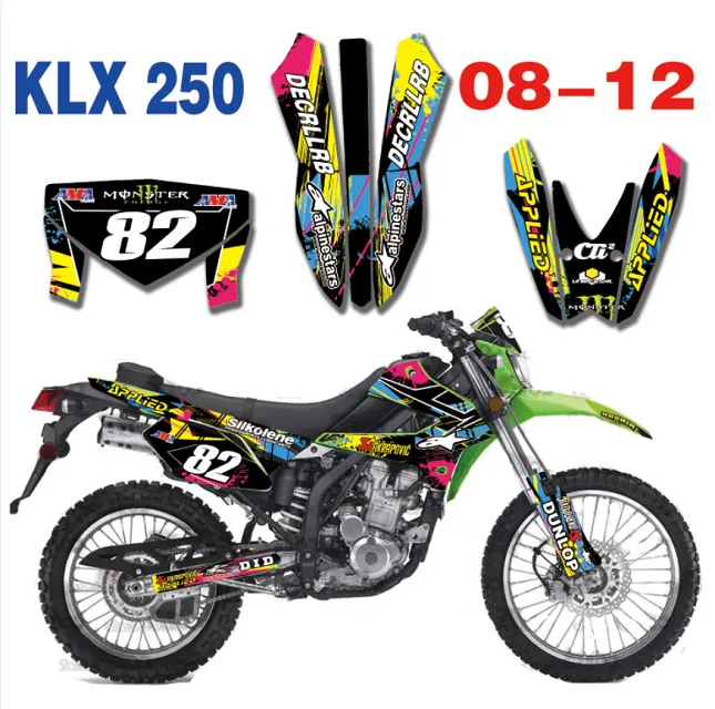 Индивидуальные номера команды графика и фоны наклейки для Kawasaki KLX250 klx250klx KLX 250 2008 2009 2010 2011 2012