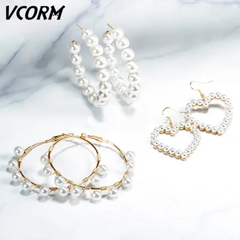 

New Winter Long Pearl Women Earrings 2019 Fashion Big Simulation Pearl Round Heart Drop Dangle Earrings Wedding Party Jewelry
