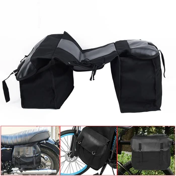 

Black Motorcycle Canvas Saddle Bag For Honda Double Strapped Flap Cover Storage