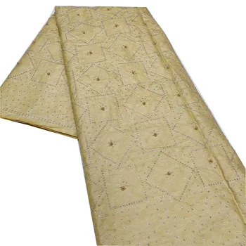

beads 5 Yards Gold red Jacquard new Hot African Embroidered Bazin riche Getzner for Party Dress French cotton Lace Fabric