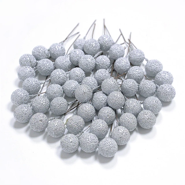 20pcs Mini Fake Fruit Artificial Glass Berries Gold/sliver/red Cherry Christmas Pearl Berries For Wedding Christmas DIY Decor G02