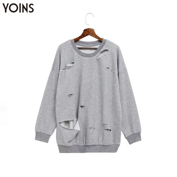 

YONIS 2020 Spring Autumn Winter Women Sweatshirts Hollow Out Bat-wing Round Neck Cut Out Long Sleeves Loose Hoodie Jumper Solid