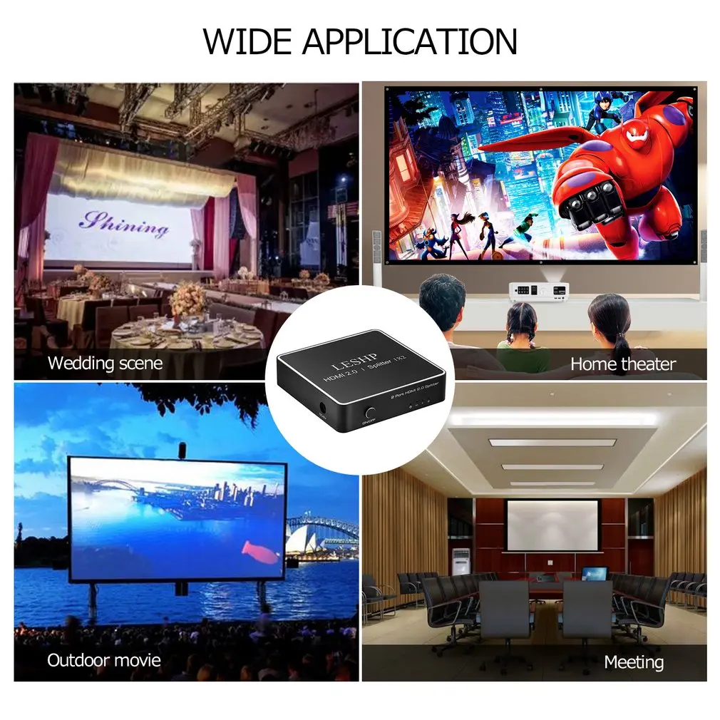 1080P HDMI 2.0 1x2 Splitter Supports Full HD 4x2K 3D One Input to Two Outputs Support Video Format up to 4k2k