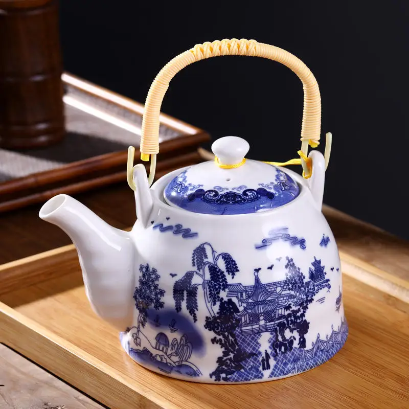 1000 мл керамический чайник контейнер для чая керамический горшок Кухонные деревянные чашки для чая керамический чайник высокотемпературный стойкий синий - Цвет: picture color