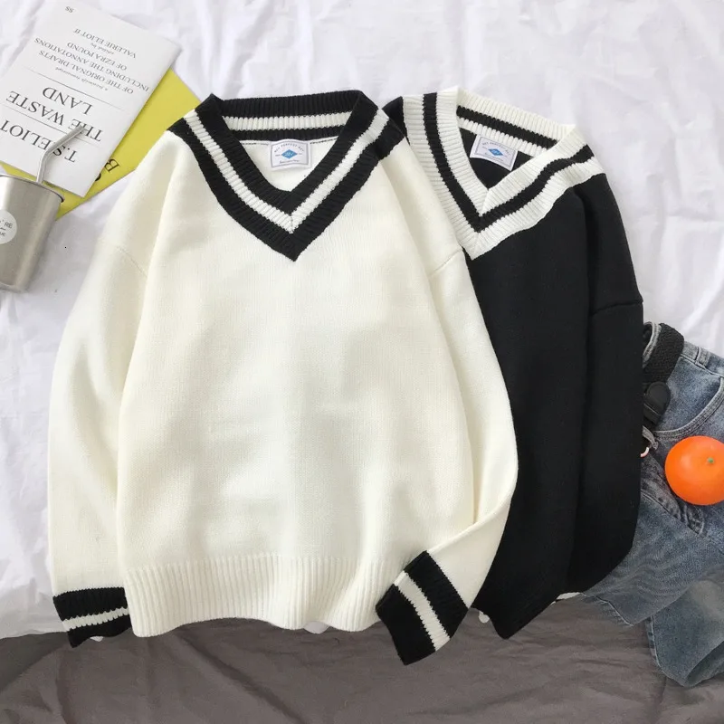 UYUK Instagram Свободный V Пилот Стиль Повседневный модный тренд Молодежный темпера мужской Т-образный полосатый мужской свитер одежда Hombre