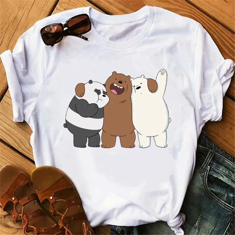 New Women T Shirt Kawaii Bears Short Sleeve Cartoon Graphic Printed Tops Femme Tshirt Harajuku O-neck Casual Tee Ladies Clothing