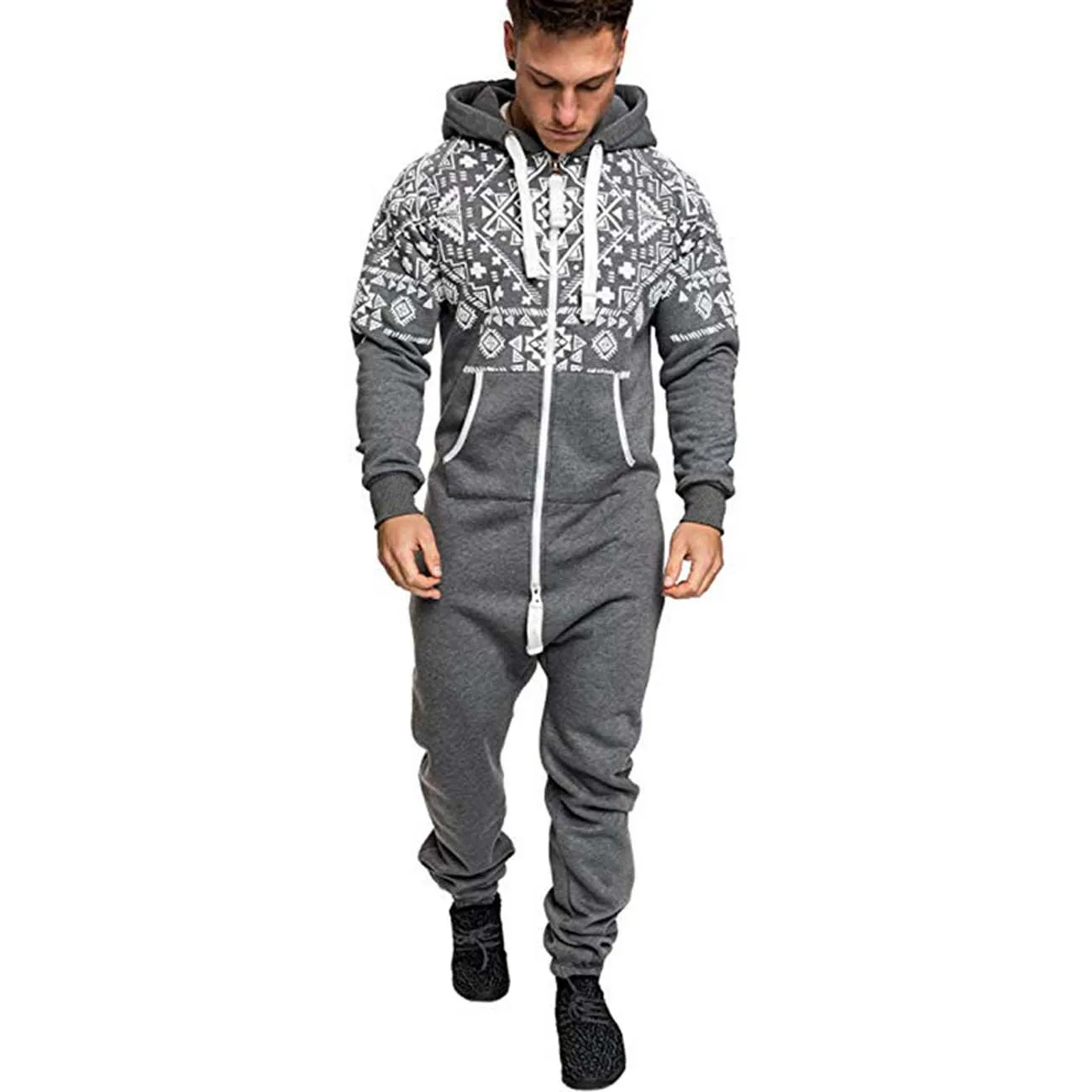 Mens Onesie Jumpsuit Hooded Zip Up All 