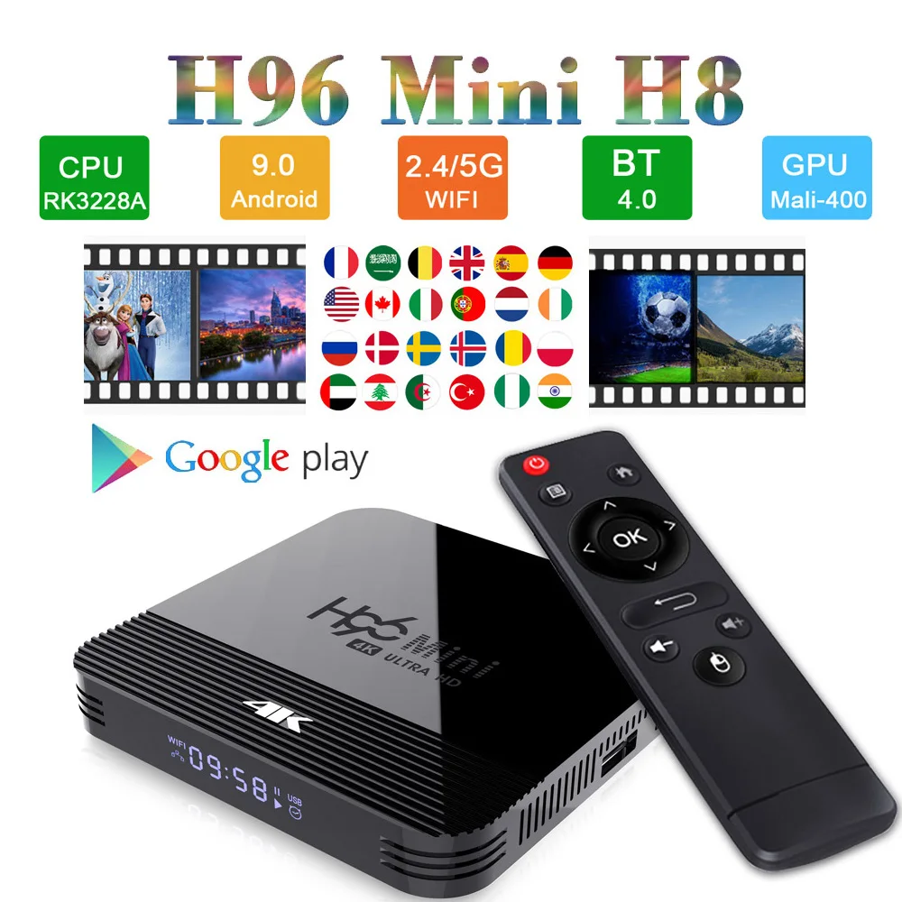 H96 мини RK3228A Смарт ТВ приставка Android 9,0 2GB 16 GB/1 GB 8GB Медиаплеер 4K Google голосовой помощник 5G Wifi Cast Netflix Youtube