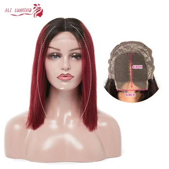 

Ombre Short Bob Wigs 1B/99J Straight Human Hair Wigs 4*4 Lace Closure Wig Brazilian Virgin Hair Wigs Pre Plucked