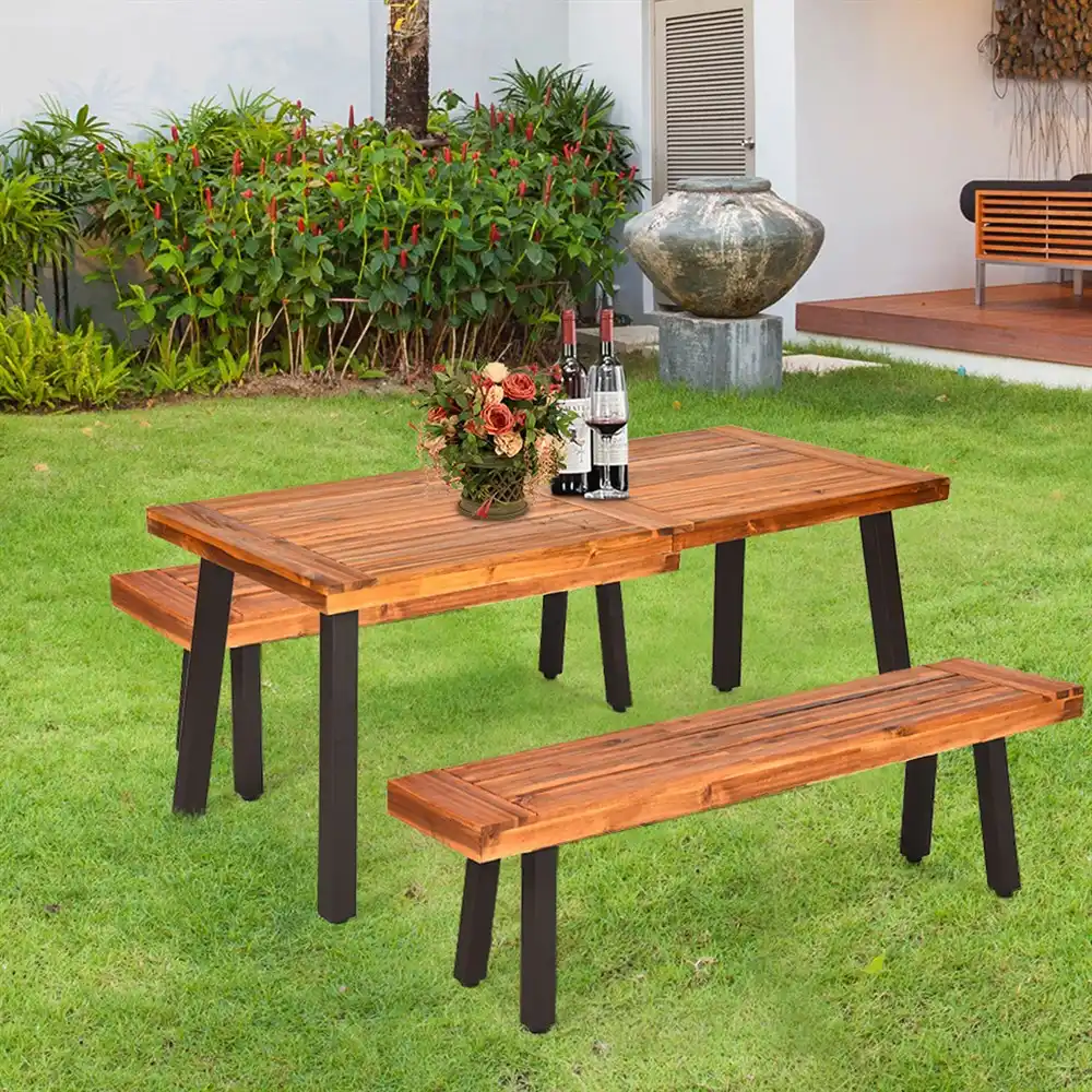 Costway Acacia Wood Outdoor Dining Table Patio Rectangle Table W Umbrella Hole Brown Dining Tables Aliexpress