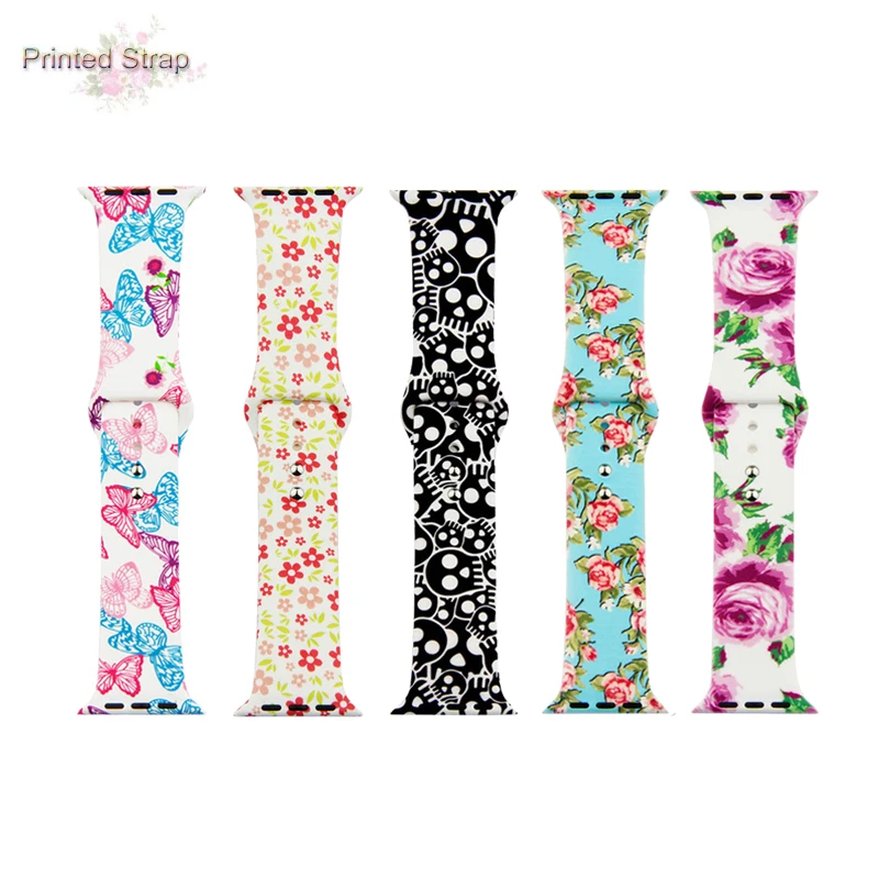 

Silicone Sport loop Strap For Apple Watch 5 4 Band 40/44/42/38mm Floral Printed correa Woman Men Bracelet For iWatch Serie 3 2 1