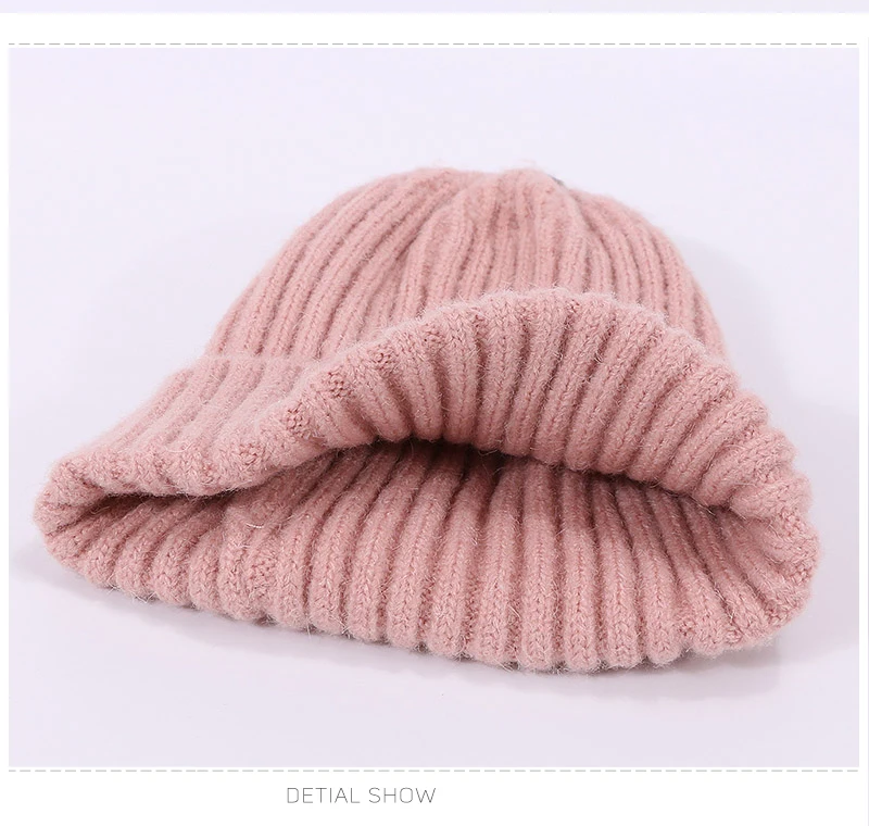 Kids Winter Solid Color Wool Knit Beanie Children Fashion Casual Hat Warm Boy Girl Soft Thicken Hedging Cap Slouchy Bonnet Ski