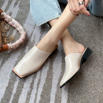 

Sarairis New Arrivals Fashion Genuine Leather Chunky Heels Summer Mules Pumps women's Shoes Woman