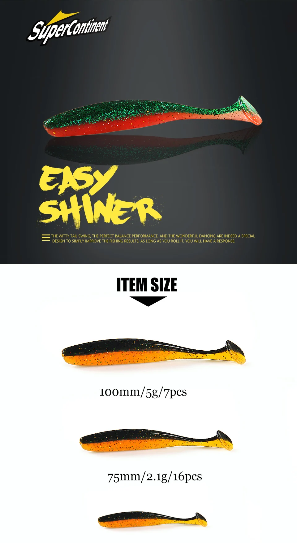 Supercontinent Weiche Köder 50mm 75mm 100mm Köder Angeln Köder Leurre Shad Doppel Farbe Silikon Köder T schwanz Wobbler – Detail 1