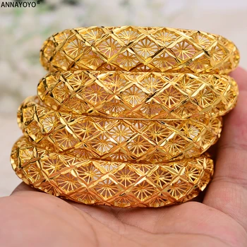 

Annayoyo 4PCS Bangles for Women Gold Color African Twisted Bangles and Bracelets Arab Ethiopian Jewelry Fashion