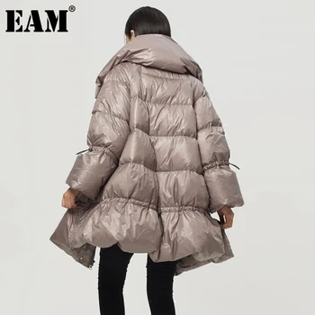 

[EAM] Loose Fit Camel Ruffles Big Size Warm Down Jacket New Long Sleeve Warm Women Parkas Fashion Tide Autumn Winter 2020 1DA021