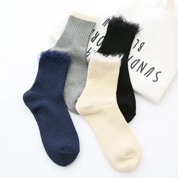 

Solid Color Cotton Stitching Women Boots Floor In Tube Socks Winter Thicken Casual Breathable Seamless Socks