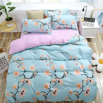 

Peach Blossom Printed 4pcs Girl Boy Kid Bed Cover Set Cartoon Duvet Cover Bed Sheets and Pillowcases Comforter Bedding Set 61004