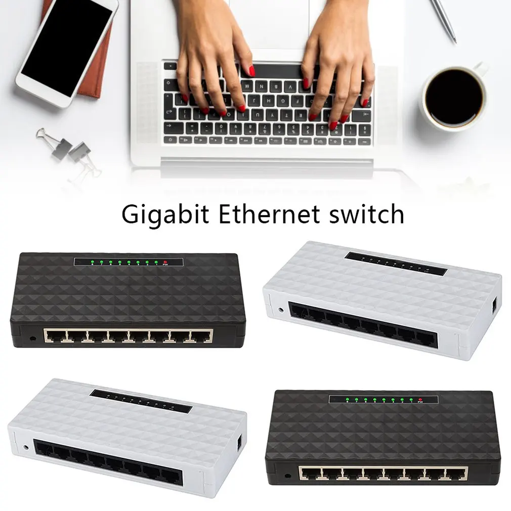 8-Port Wireless Network Switch Gigabit Lan Poe Ethernet Hub Adapter 8-Port Full Gigabit Ethernet Switch EU/US PLUG