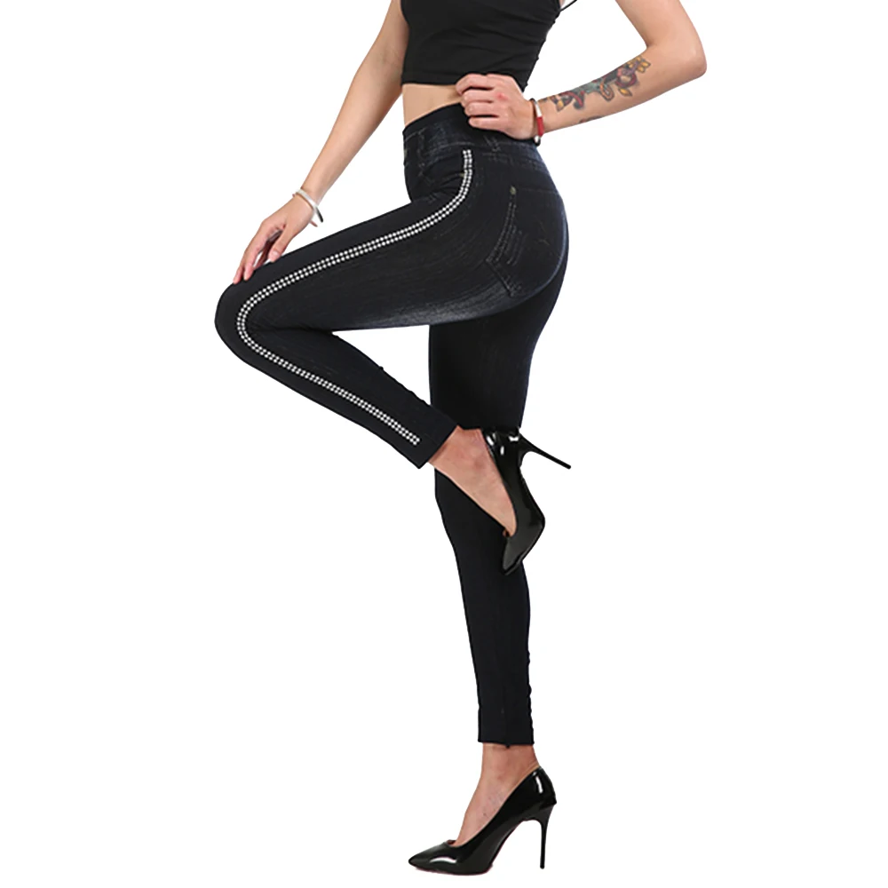 ADISPUTENT Knitted Streetwear Seamless Jeans Leggings Fashion Side Dot High Waist Pencil Pants Stretch Push Up Ladies Legins