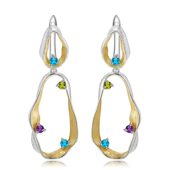 

Handmade Vintage Drop Earrings For Women 925 Sterling Silver Twist Dangle Earrings Natural Topaz Peridot Amethyst Fine Jewelry