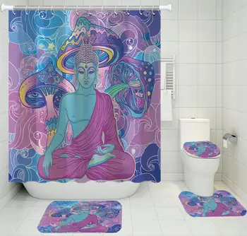 

3D Printing Oriental Buddhist Buddha Statue Shower Curtain Set Waterproof Polyester Fabric Shower Curtain Set Household Items