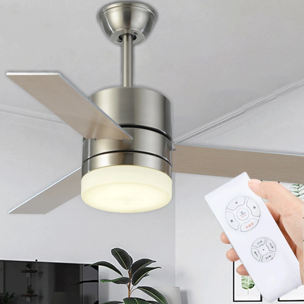 

American Simple Ceiling Fan Light Nordic Modern Dinning Room Bedroom Living Room Restaurant Solid LED Wooden Wood Fan Lamp 36 in