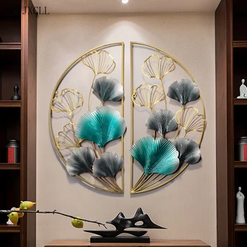 

Ginkgo Leaf wall decor Living Room Luxury round Wall Pendant Atmosphere Iron Art Wall Hanging decoration room decoration