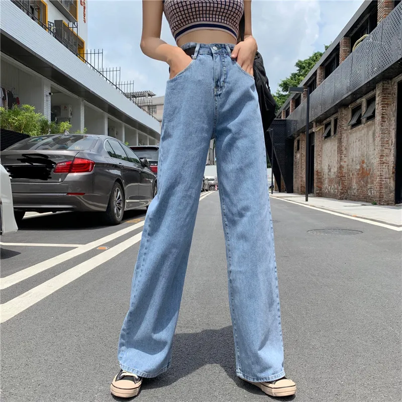 Для фотосессии, Hyuna, стиль знаменитостей, высокая талия, широкие джинсы, свободный крой, прямые брюки, регулируемые брюки