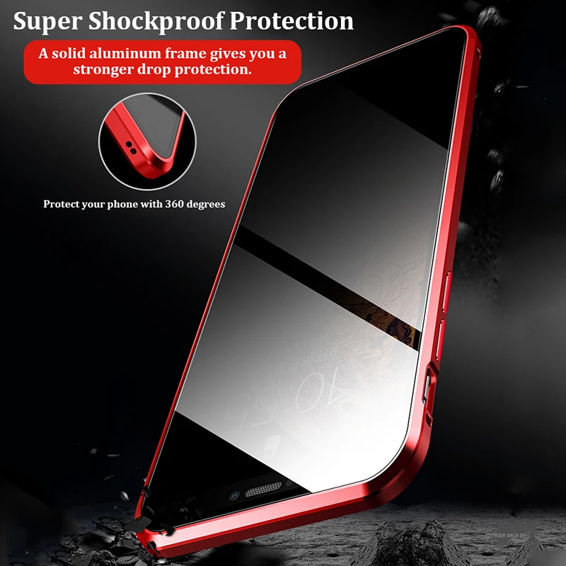 360 Protection Privacy Glass Magnetic Metal Case For iPhone XS Max XR XS X 7 8 6 6S Plus Anti-Peeping Case For iPhone 11 Pro Max