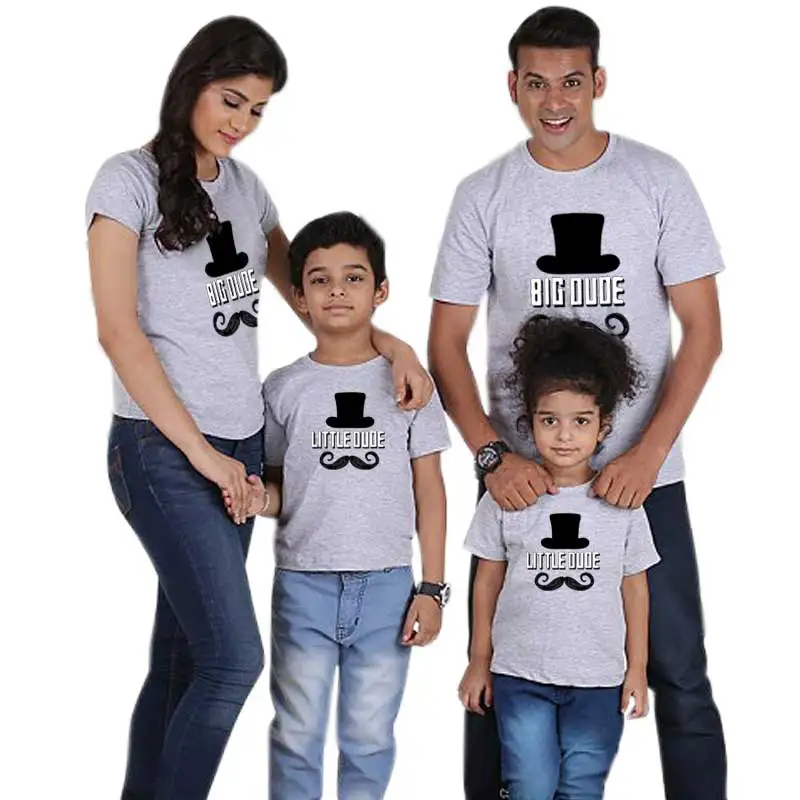 Забавная Футболка big little ouoe одинаковые комплекты для семьи, для папы, мамы, сына и дочки, хлопковый Детский комплект с принтом, летняя одежда для маленьких девочек