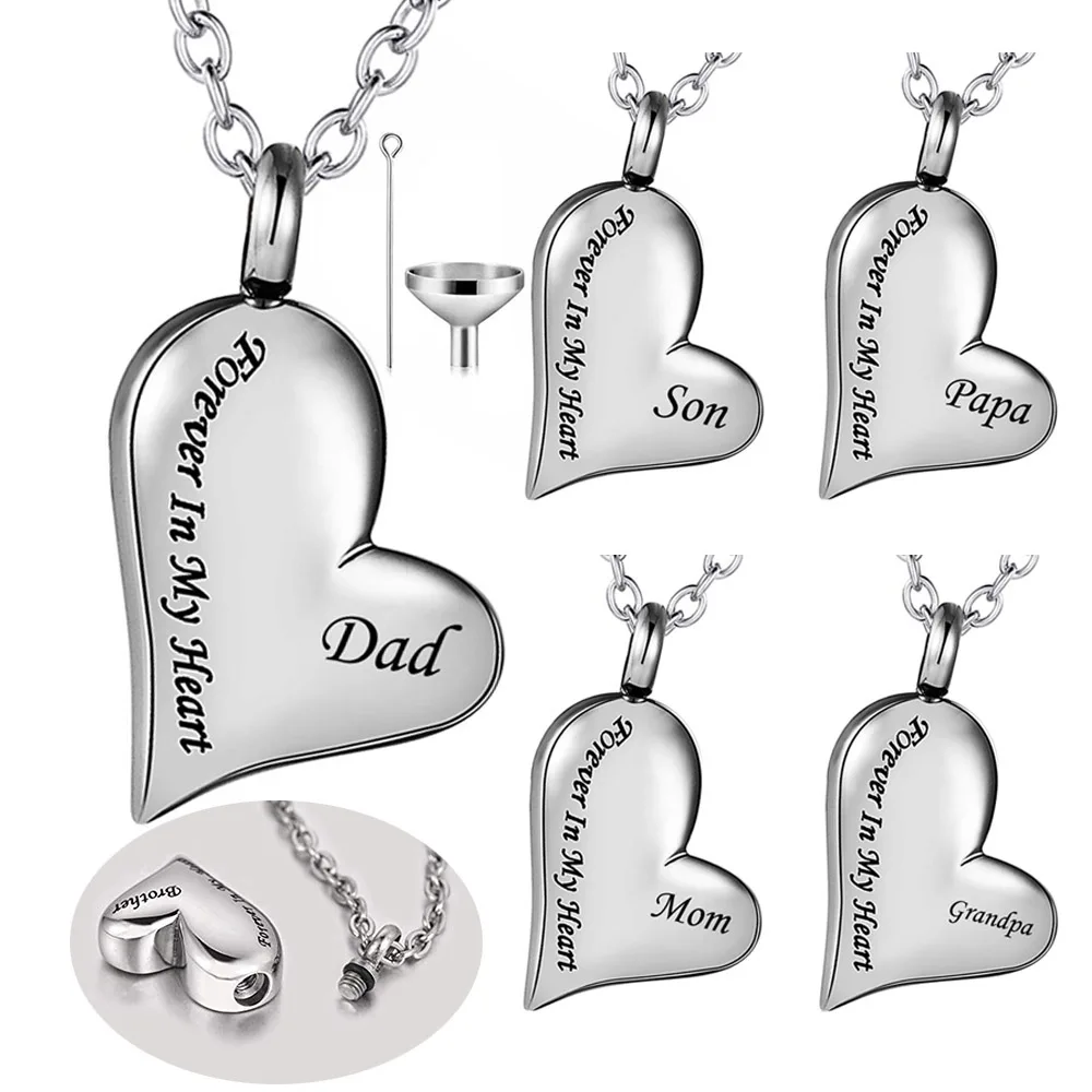 Corazón collar de urna de incineración para cenizas urna joyería humanos colgante conmemorativo con Kit de llenado-papá mamá mascotas para siempre en mi corazón
