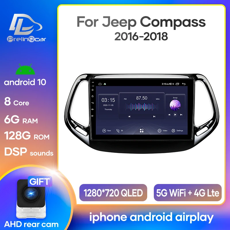 Prelingcar Android 10 For Jeep Grand Cherokee 5 KL 14 15 16 17 18 Car Radio Multimedia Video Player GPS Navigation NO DVD 2 Din |